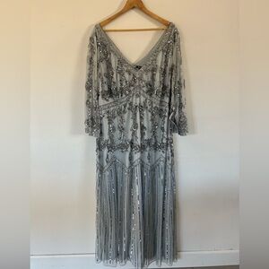 Roman's Dusty Blue Gray Beaded Gown Maxi Length Dress Plus Size 26W, NWT